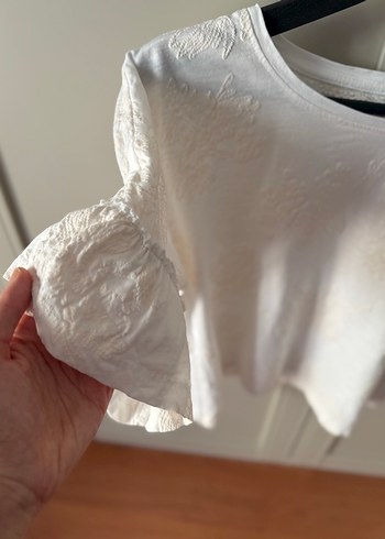 xs Beden beyaz Renk Beyaz Kabarma desen Kısa Kollu Bluz