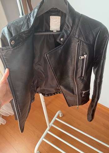 34 Beden siyah Renk Twist Sıcak Tutan Siyah Deri Biker Ceket