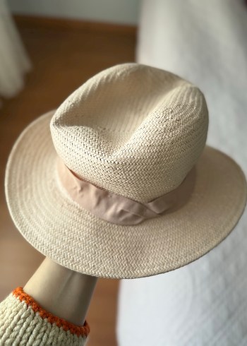 Uçuk pembe Bohem Hasır Kadın Şapka - Görsel 2