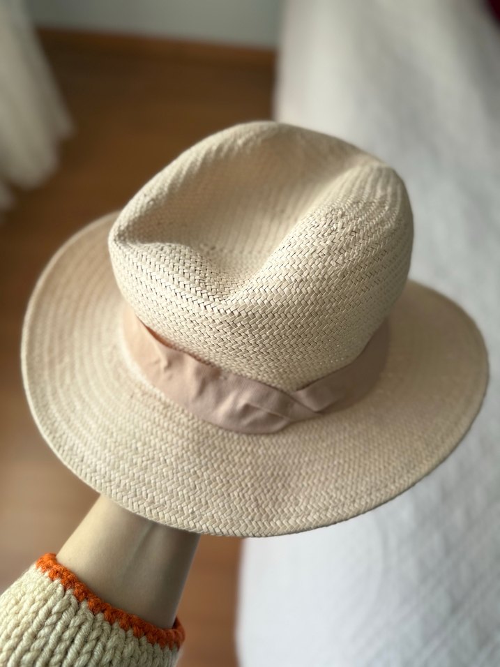 Uçuk pembe Bohem Hasır Kadın Şapka - Görsel 2
