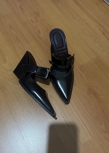 Zara Bordo Deri Tokalı Dolgu Topuklu Stiletto - Görsel 5