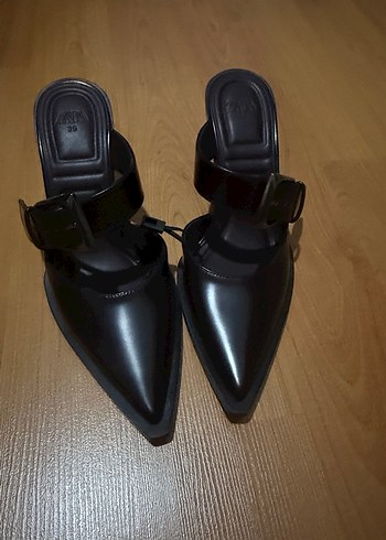 Zara Bordo Deri Tokalı Dolgu Topuklu Stiletto - Görsel 2