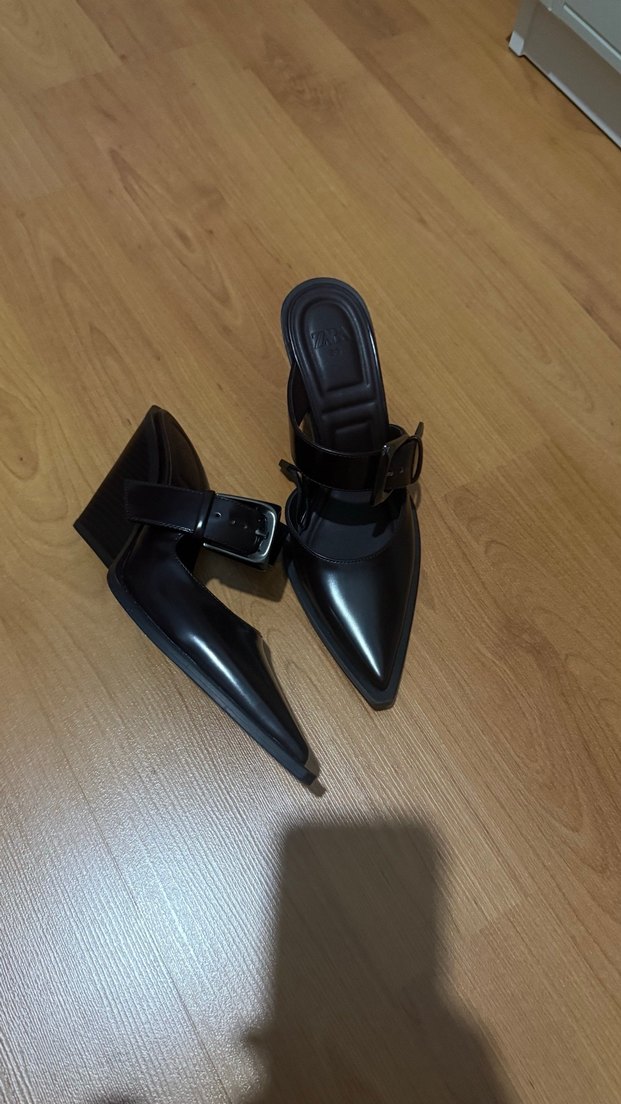 Zara Bordo Deri Tokalı Dolgu Topuklu Stiletto - Görsel 5