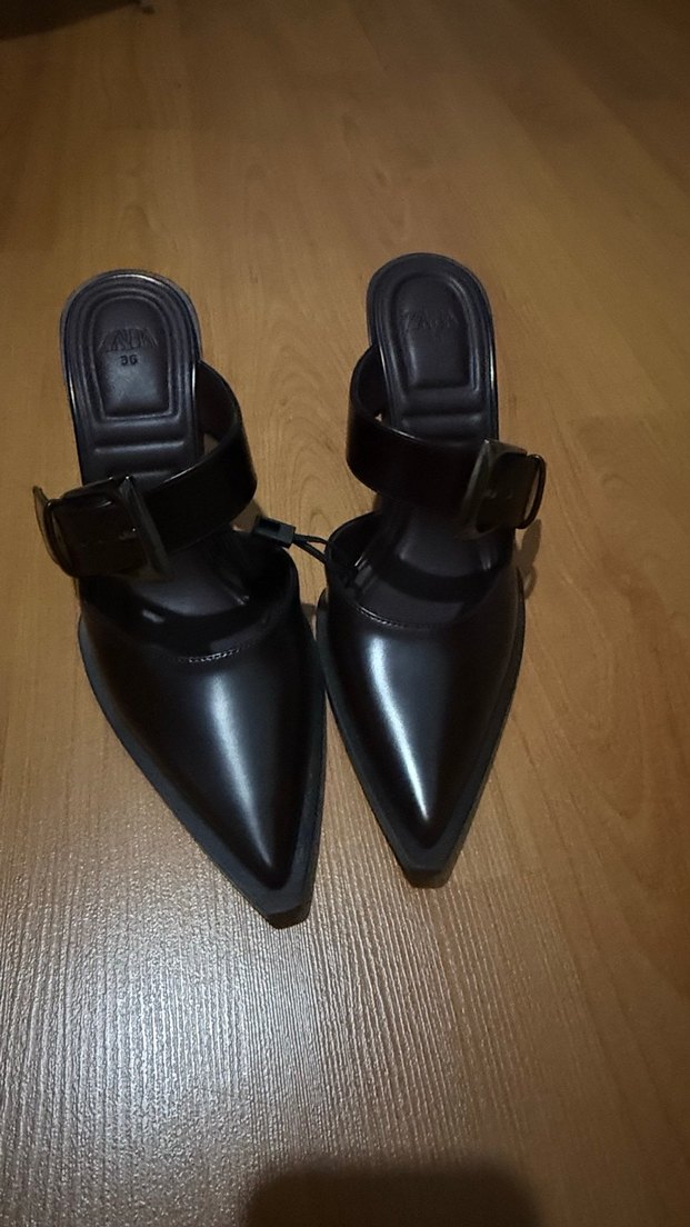 Zara Bordo Deri Tokalı Dolgu Topuklu Stiletto - Görsel 2