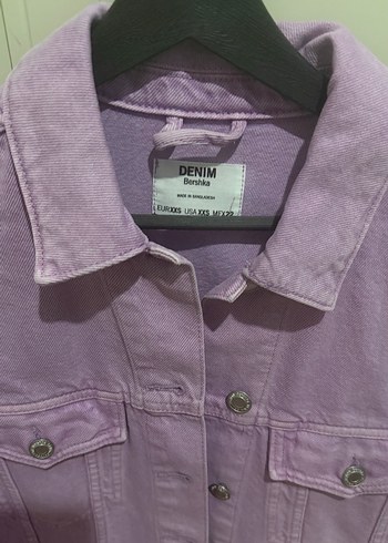Mor Düğmeli Kadın Denim Ceket - Görsel 3