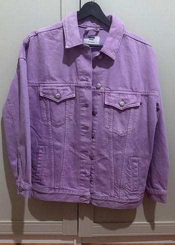 Mor Düğmeli Kadın Denim Ceket - Görsel 2