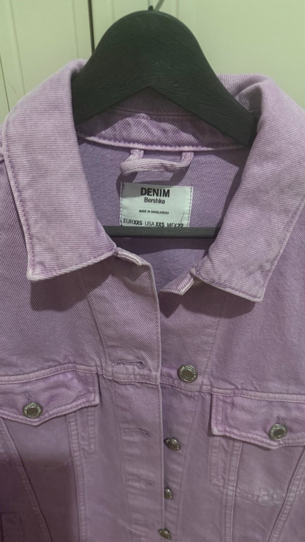 Mor Düğmeli Kadın Denim Ceket - Görsel 3