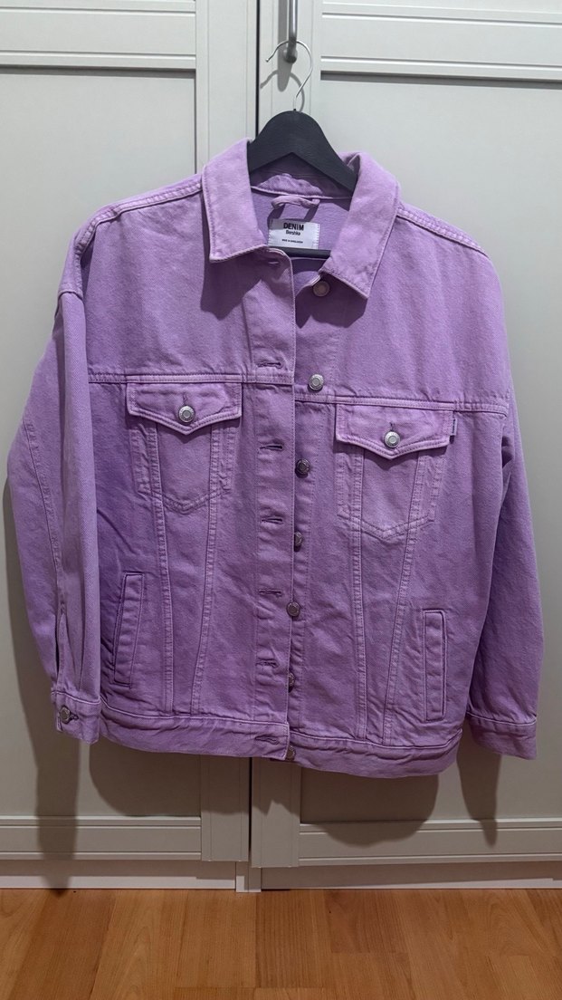 Mor Düğmeli Kadın Denim Ceket - Görsel 2