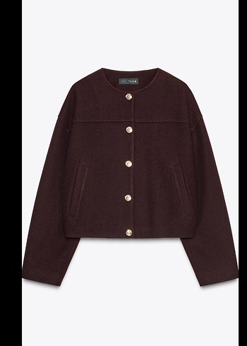Zara Bordo Düğmeli Kadın Midi Ceket - Görsel 2