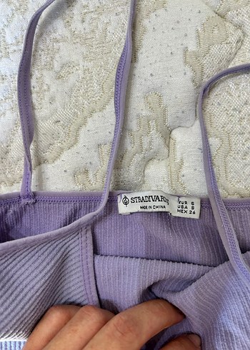 Mor İnce Askılı Crop Top - Görsel 2