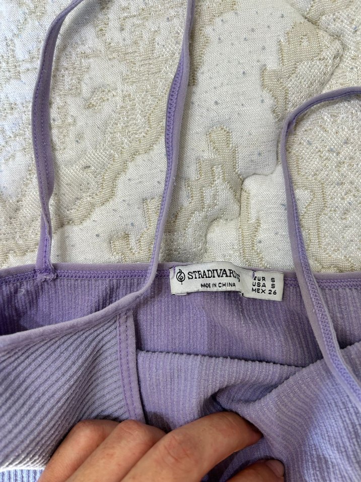 Mor İnce Askılı Crop Top - Görsel 2