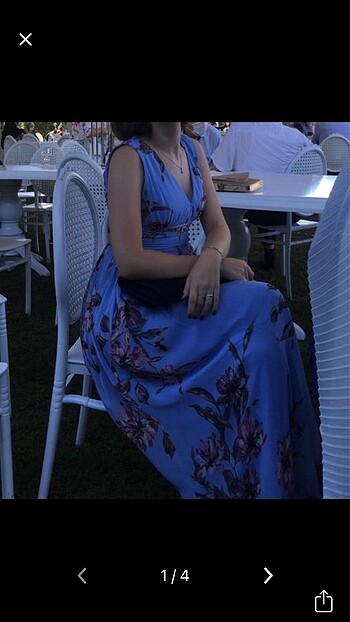 xs Beden mavi desenli abiye elbise