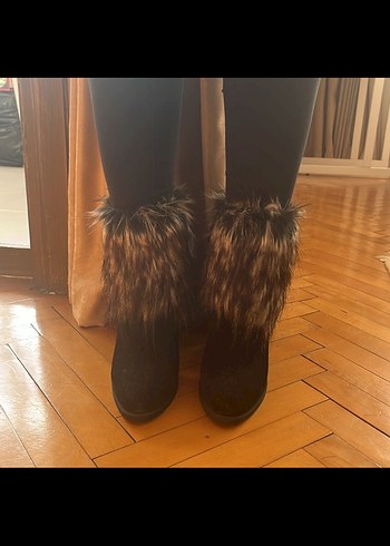 Kahverengi Leopar Desenli Kürklü Süet Topuklu Bot - Görsel 3