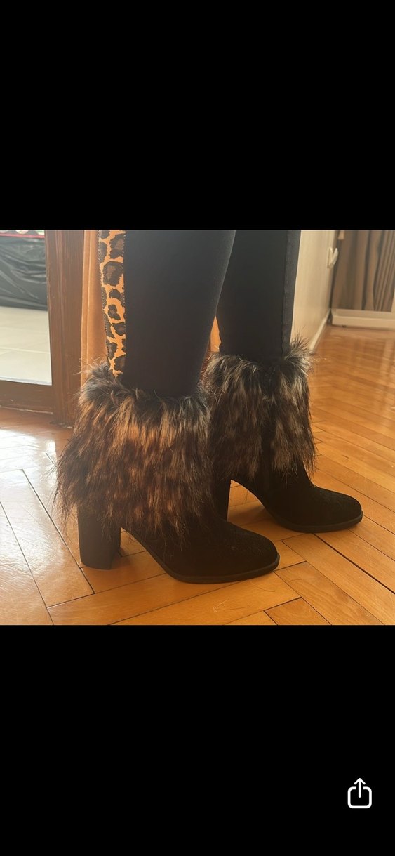 Kahverengi Leopar Desenli Kürklü Süet Topuklu Bot - Görsel 2