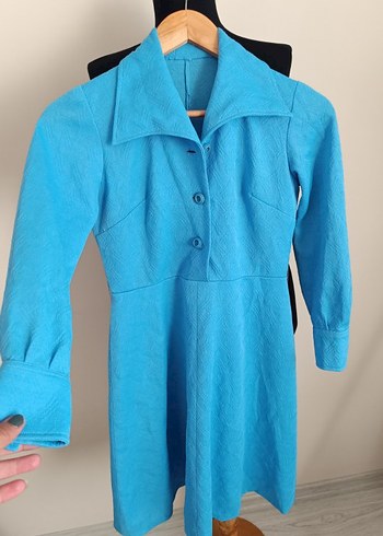 American Vintage Düğmeli Mavi Midi Kadın vintage nostalji elbise