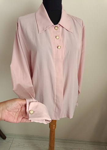 xl Beden Düğmeli Vintage Pembe Kadın Gömlek