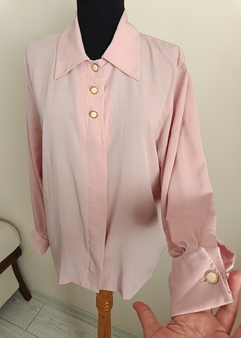 xl Beden pembe Renk Düğmeli Vintage Pembe Kadın Gömlek