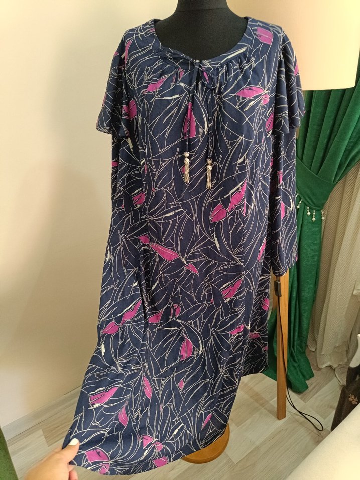 Uzun Kollu Mor Bohem Salaş Elbise - Görsel 5