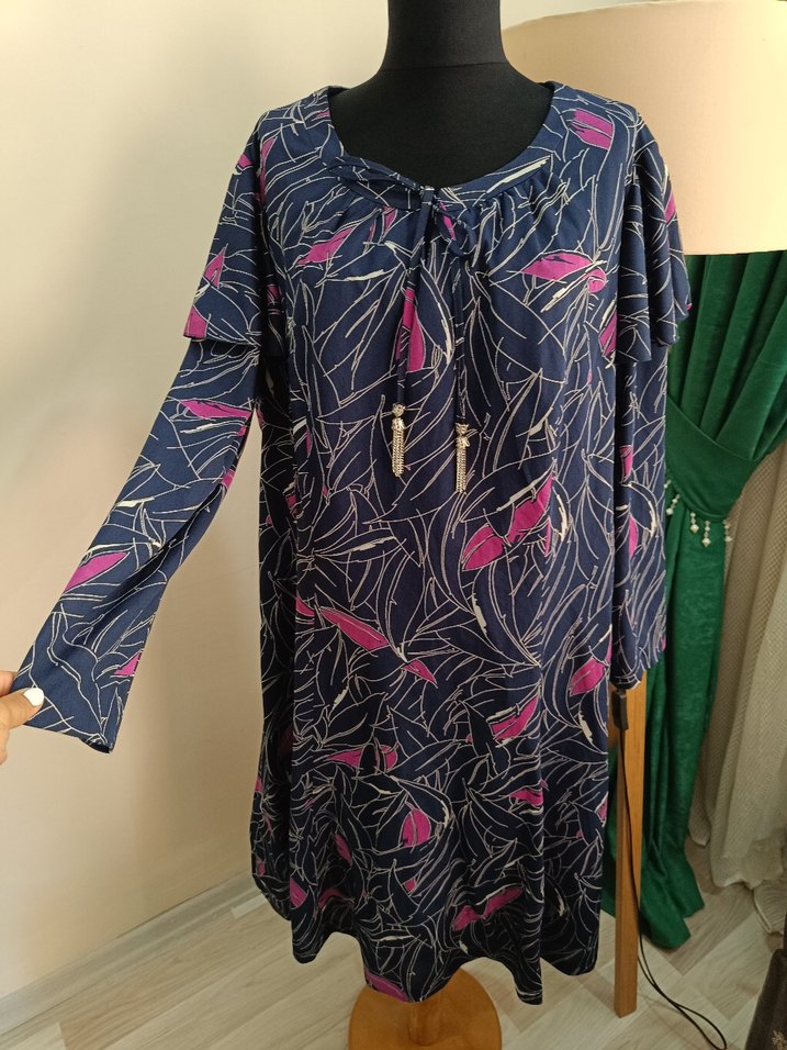 Uzun Kollu Mor Bohem Salaş Elbise - Görsel 4