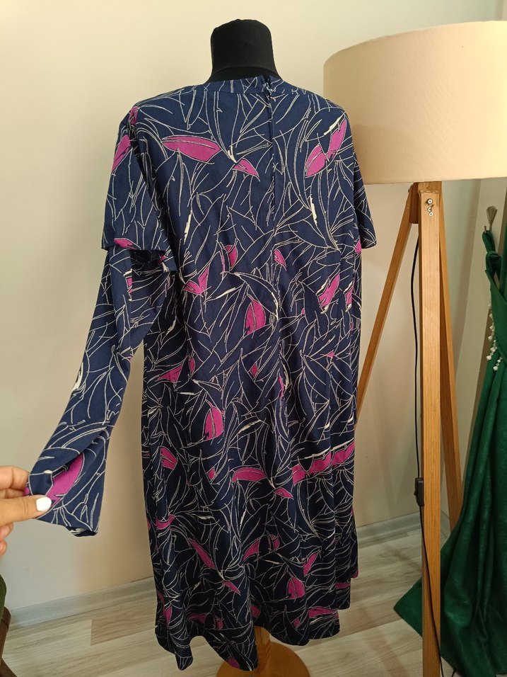 Uzun Kollu Mor Bohem Salaş Elbise - Görsel 3