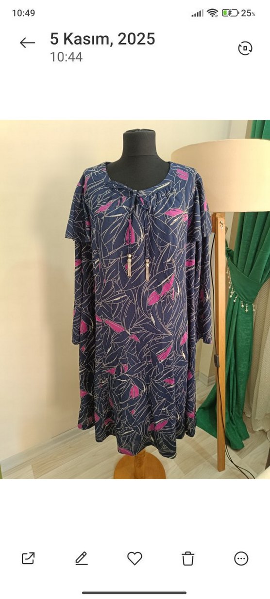 Uzun Kollu Mor Bohem Salaş Elbise - Görsel 2