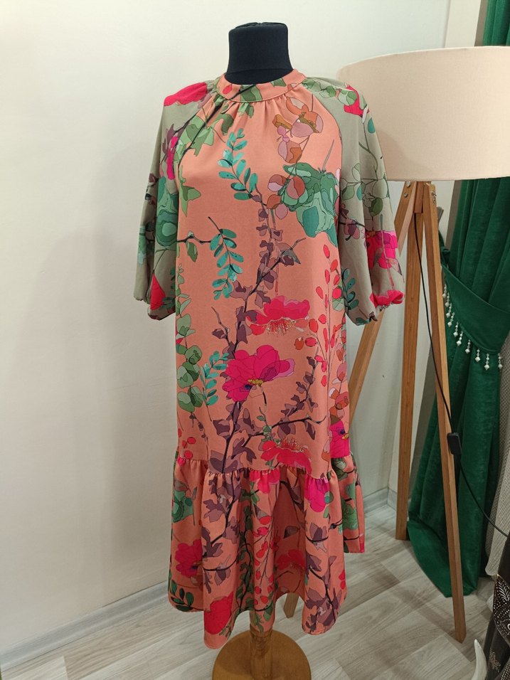 Çiçek Desenli Bohem asimetrik Elbise - Görsel 3