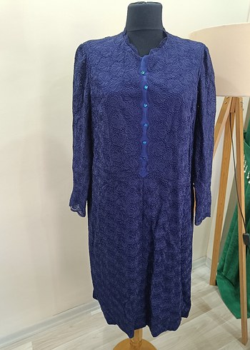 Lacivert Dantel Detaylı Vintage Uzun Elbise - Görsel 17