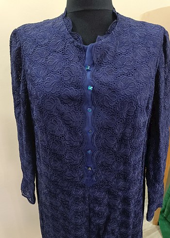 Lacivert Dantel Detaylı Vintage Uzun Elbise - Görsel 18