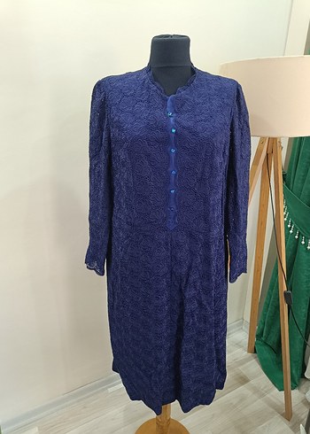 Lacivert Dantel Detaylı Vintage Uzun Elbise - Görsel 20