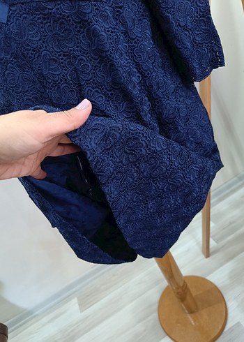 Lacivert Dantel Detaylı Vintage Uzun Elbise - Görsel 16