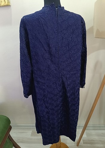 Lacivert Dantel Detaylı Vintage Uzun Elbise - Görsel 14