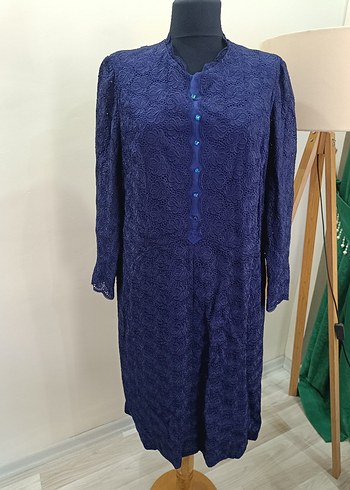 Lacivert Dantel Detaylı Vintage Uzun Elbise - Görsel 19