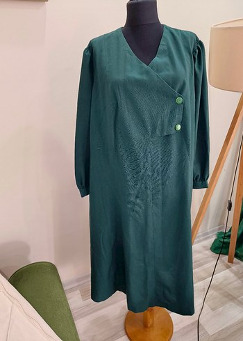 V Yaka Düğmeli Vintage Uzun Elbise - Görsel 2