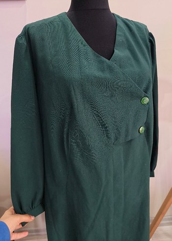 V Yaka Düğmeli Vintage Uzun Elbise - Görsel 7