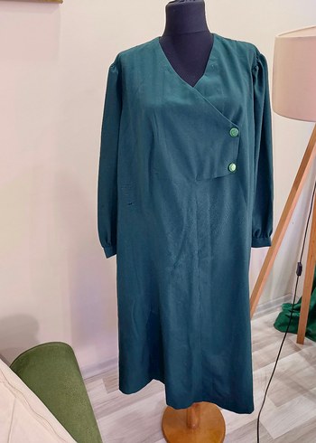 V Yaka Düğmeli Vintage Uzun Elbise - Görsel 18