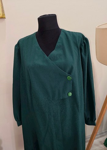 V Yaka Düğmeli Vintage Uzun Elbise - Görsel 20