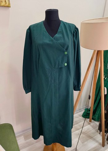 V Yaka Düğmeli Vintage Uzun Elbise - Görsel 16