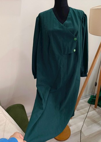 V Yaka Düğmeli Vintage Uzun Elbise - Görsel 19