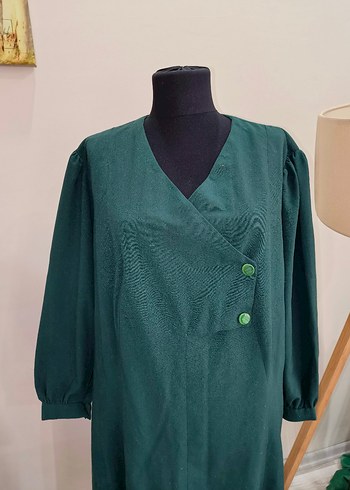 V Yaka Düğmeli Vintage Uzun Elbise - Görsel 11