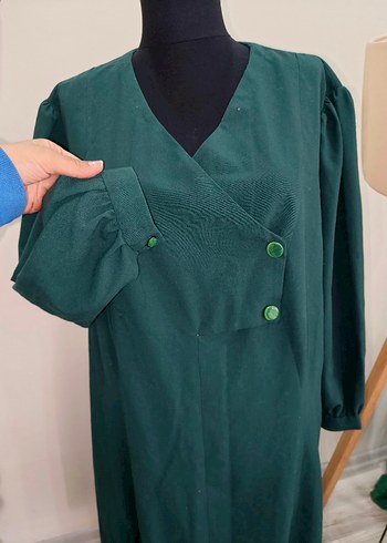 V Yaka Düğmeli Vintage Uzun Elbise - Görsel 12