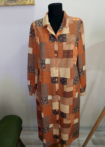 Düğmeli V Yaka Bohem Kadın Elbise - Görsel 14