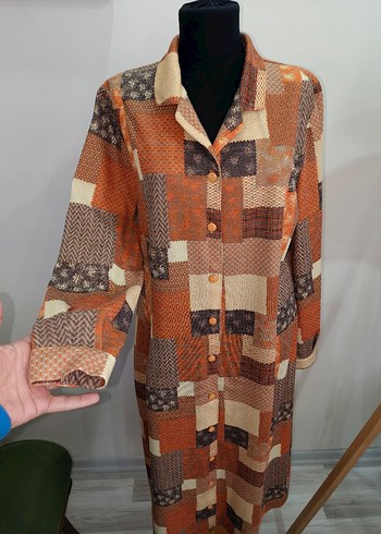 Düğmeli V Yaka Bohem Kadın Elbise - Görsel 3