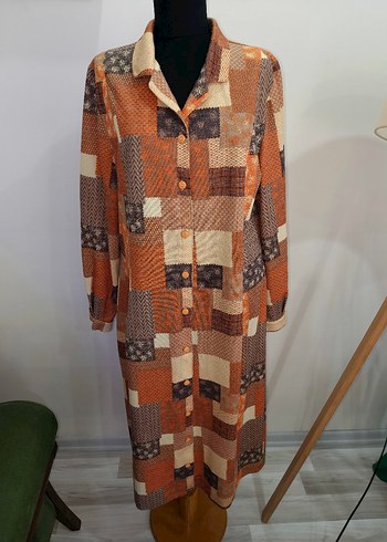 Düğmeli V Yaka Bohem Kadın Elbise - Görsel 2