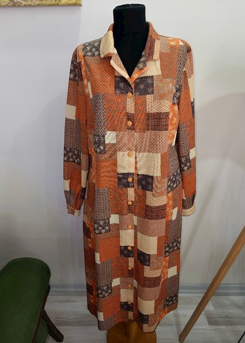 Düğmeli V Yaka Bohem Kadın Elbise - Görsel 10