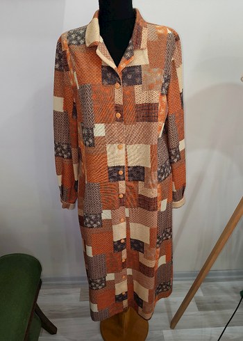 Düğmeli V Yaka Bohem Kadın Elbise - Görsel 9