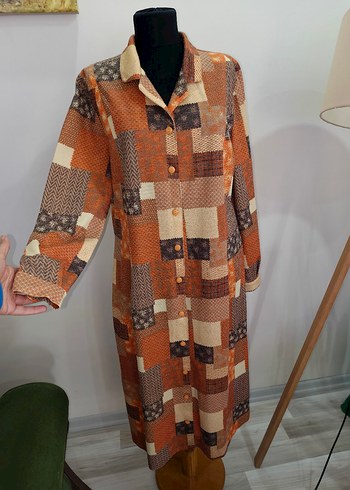 Düğmeli V Yaka Bohem Kadın Elbise - Görsel 16