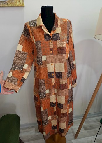 Düğmeli V Yaka Bohem Kadın Elbise - Görsel 12