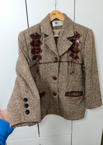 Düğmeli Kahverengi Bohem Kadın Blazer - Görsel 8