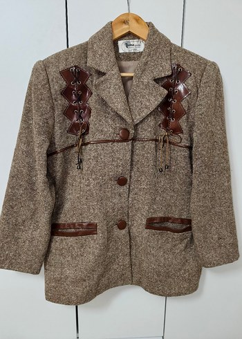 Düğmeli Kahverengi Bohem Kadın Blazer - Görsel 19