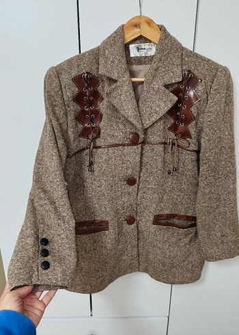 Düğmeli Kahverengi Bohem Kadın Blazer - Görsel 16